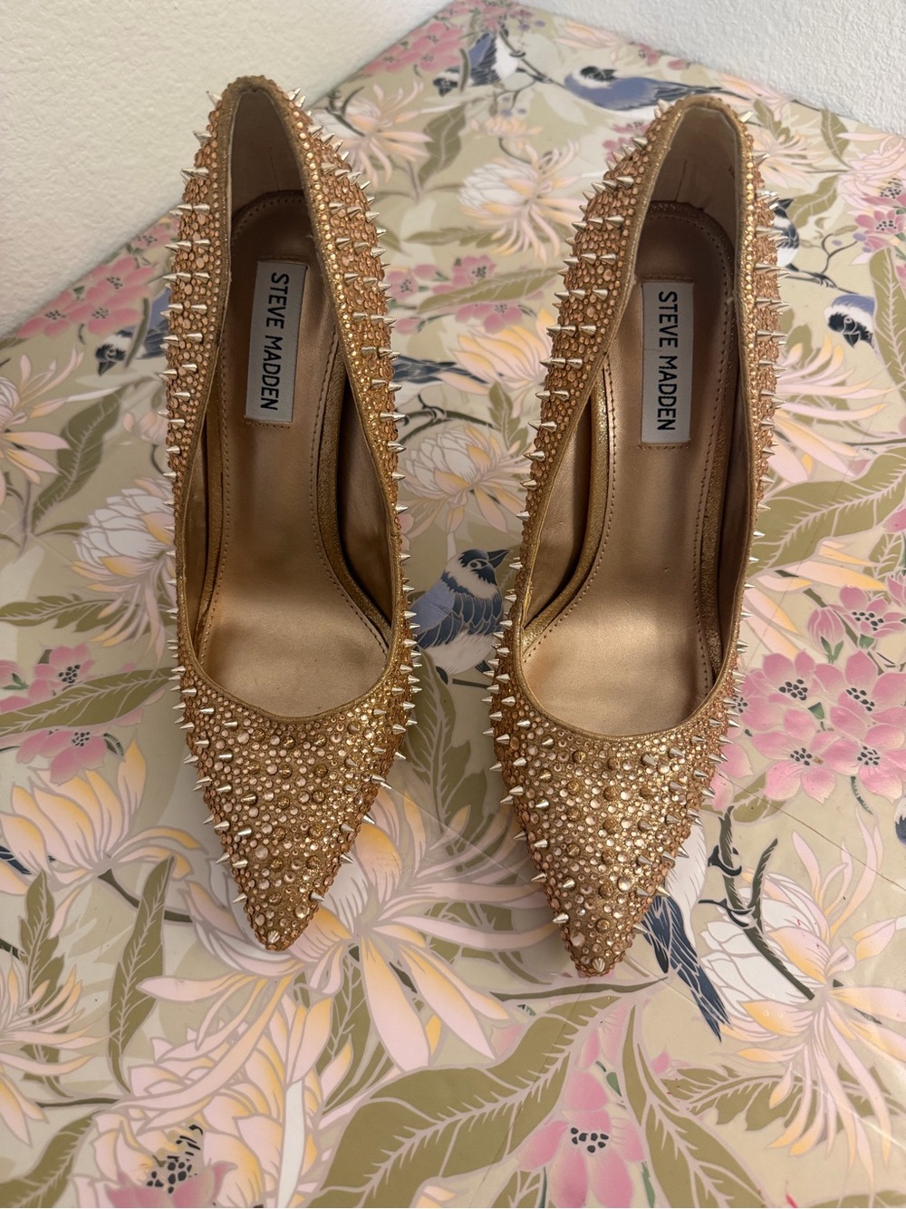 Steve Madden Gold Crystal & Spike Pointed-Toe Pumps